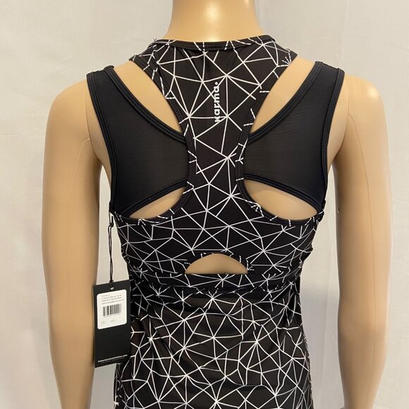 Karma  Womens Geometric Print Black & White Racerback Tank Top With Built-In Bra - Picture 8 of 16